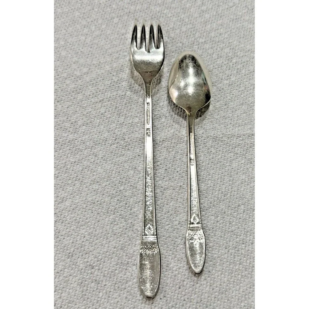 1847 Rogers Bros First Love Silverplate Floral Art Nouveau Flatware Fork & Spoon